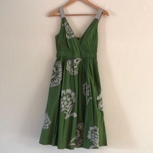 Anthropologie green and gray appliqué dress